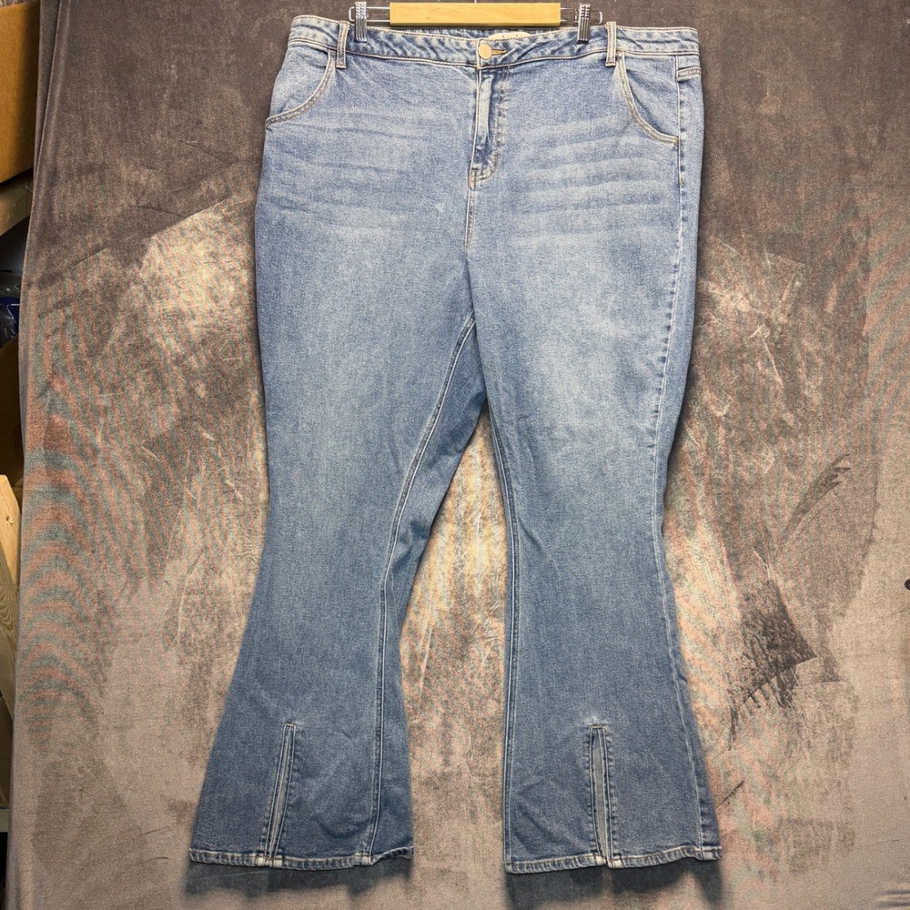 Arula Jeans Womens 20 Blue Cotton Blend Flare Vintage Wash Front Slit Casual